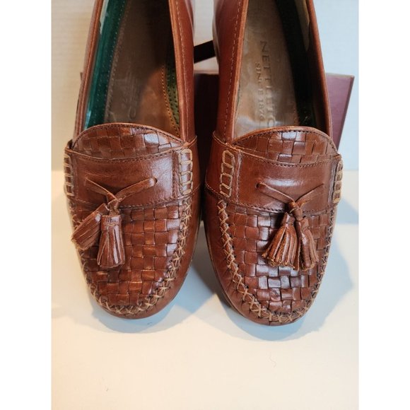 Men\'s Sz 9 W Nettleton Dark Brown S Tassel Loafers Shoes Woven Leather India main image 5